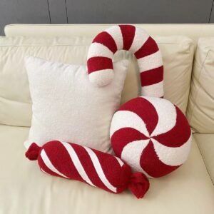 Christmas Decor Gift Cozy Teddy Pillow Sets Xmas Peppermint Twist Candy Shaped Pillow