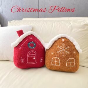 Christmas Decor Gift Xmas Plush Faux Teddy Cushion Pillow Gingerbread House